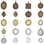 40Pcs 20 Styles Tibetan Style Zinc Alloy Pendant Cabochon Settings, Mixed Shapes, Mixed Color, Tray: 12~30x20mm, 26~44x18~32x1.5~7.5mm, Hole: 1.5~9mm, 2pcs/style(TIBEP-YW0002-16)
