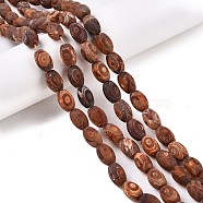 Frosted Natural Tibetan Agate 3-Eye Beads Strands, Natural Agate Beads, Dyed & Heated, Oval, Sienna, 12x8mm, Hole: 1.2mm, about 30~32pcs/strand, 14.17~15.36''(36~38.4cm)(G-T138-196)