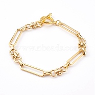 Brass Link Chain Bracelets, with Toggle Clasps, Real 18K Gold Plated, 7-1/2 inch(19cm)(BJEW-JB06016)