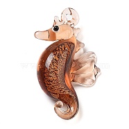 Handmade Lampwork Pendants, Sea Horse, Chocolate, 42x26x11.5mm, Hole: 2x2.5mm(LAMP-A004-02D)