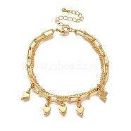 Heart Brass Multi-strand Charm Bracelets, Real 18K Gold Plated, 6-3/4 inch(17cm)(BJEW-L696-034G)