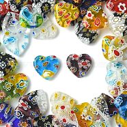 2 Strands Handmade Millefiori Glass Heart Bead Strands, Mixed Color, 12x12x3.5mm, Hole: 1mm(LK-CJ0001-01)