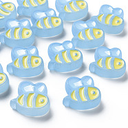 Transparent Acrylic Beads, with Enamel, Frosted, Bee, Light Sky Blue, 23.5x26x9mm, Hole: 3mm(MACR-S374-06B-09)