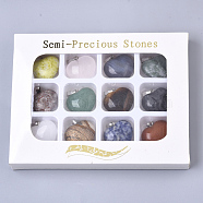 Natural Mixed Stone Pendants, with Platinum Plated Brass Pinch Bails, Heart, 20x23x10mm, Hole: 3.5mm, 12pcs/box(G-R461-29-B)