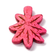 Synthetic Turquoise Pendants, Leaf Charms, Dyed, Deep Pink, 30x24x4mm, Hole: 1.4mm(G-C147-04E)