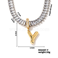 Golden Tone Brass Pave Clear Cubic Zirconia Letter Pendant Necklaces for Women, 15.75 inch(400mm)(YX4437-25)