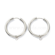 201 Stainless Steel Huggie Hoop Earring Findings, with Horizontal Loop and 316 Surgical Stainless Steel Pin, Stainless Steel Color, 29x27x3mm, Hole: 2.5mm, Pin: 1mm(STAS-P283-01M-P)