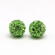 Polymer Clay Rhinestone Beads, Pave Disco Ball Beads, Grade A, Round, PP6, Peridot, PP6(1.3~1.35mm), 4mm, Hole: 1mm(RB-A053-4mm-07)