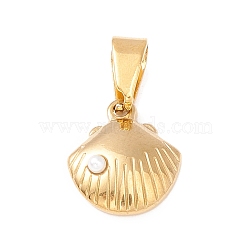 Vacuum Plating 304 Stainless Steel Charms, Shell Pearl Bead, Shell, Golden, 11x10x2.5mm, Hole: 6x3mm(STAS-C045-11G)