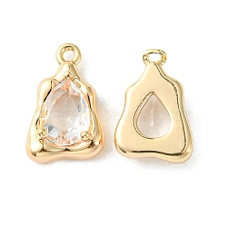 Brass Micro Pave Clear Cubic Zirconia Charms, Irregular Teardrop Charm, Real 18K Gold Plated, 15x9x4mm, Hole: 1.2mm(KK-L208-09G-A)