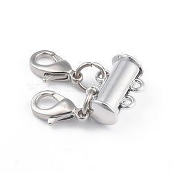 Alloy Magnetic Slide Lock Clasps, with Lobster Claw Clasps, 2-Strand, 4-Hole, Tube, Platinum, 25x15mm, Hole: 1.5mm(X-PALLOY-YW0001-18P)