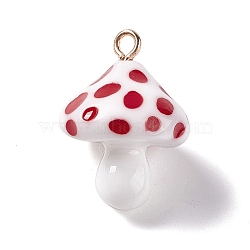 Opaque Resin Pendants, 3D Mushroom Charms, with Light Gold Tone Iron Loops, FireBrick, 24.5~25.5x18mm, Hole: 2mm(RESI-G057-01D)