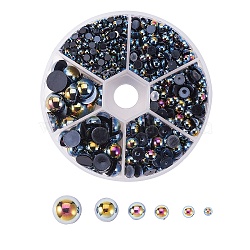 ABS Plastic Imitation Pearl Beads, Half Round, Black, Black, 9.5x4.5mm, 1390pcs/box,
(KY-CJ0001-07)