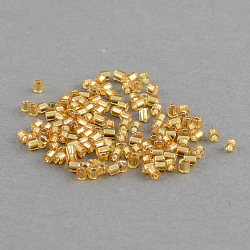 Grade A Glass Seed Beads, Hexagon(Two Cut), Silver Lined, Goldenrod, 2x1.5~2mm, Hole: 0.5mm, about 21000pcs/bag(SEED-R007-FH32)