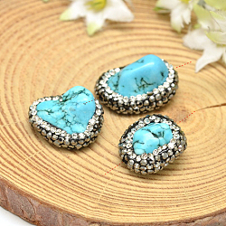 Nuggets Natural Magnesite Beads, with Polymer Clay Rhinestone, Dyed, 18~29x14~20x6~15mm, Hole: 1mm(G-L277-14)