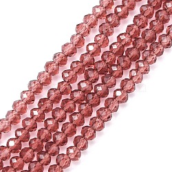 Transparent Glass Beads Strands, Faceted, Rondelle, Rosy Brown, 3x2mm, Hole: 0.5mm, about 160~165pcs/strand, 15.35 inch~15.75 inch(39~40cm)(GLAA-R135-2mm-18)