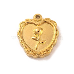 Ion Plating(IP) 304 Stainless Steel Pendants, Flower, Real 18K Gold Plated, Heart, 16.5x15x3.5mm, Hole: 1.5mm(STAS-N103-181A-G)