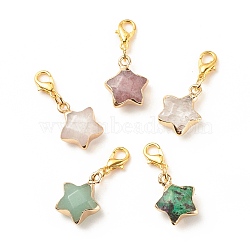 Natural Gemstone Star Pendant Decorations, Lobster Clasp Charms, Clip-on Charms, for Keychain, Purse, Backpack Ornament, Stitch Marker, 27mm(HJEW-JM00686)