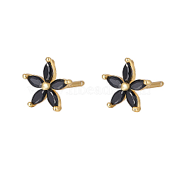 Cubic Zirconia Flower Stud Earrings, Golden 925 Sterling Silver Post Earrings, Black, 7.2mm(FY1254-2)