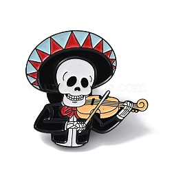 Musical Skull Enamel Pin, Halloween Alloy Brooch for Backpack Clothes, Red, 28.5x30x2mm(JEWB-P035-A02)
