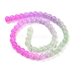 Spray Painted Crackle Glass Beads Strands, Gradient Color, Segmented Multi-color Beads, Round, Magenta, 8mm, Hole: 1mm, about 48pcs/strand, 14.96 inch(38cm)(DGLA-C002-8mm-08)