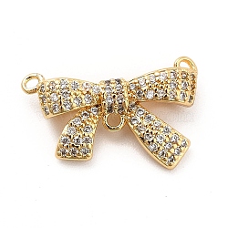 Rack Plating Brass Micro Pave Clear Cubic Zirconia Chandelier Component Links, 3-Loop Bowknot Connectors, Cadmium Free & Lead Free, Real 18K Gold Plated, 9.5x15x4mm, Hole: 0.7mm and 1mm(KK-K270-08G)