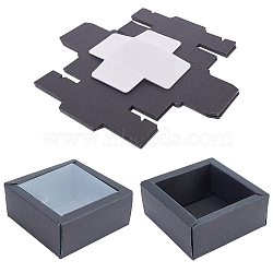 Kraft Paper Cardboard Jewelry Boxes, with PVC Findings, Square, Black, Box: 8.3x8.3x3.6mm(CON-FH0001-32C)