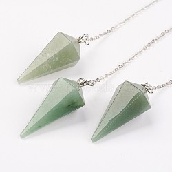 Natural Green Aventurine Hexagonal Pointed Dowsing Pendulums, with Brass Cross Chains, Cone, Platinum, Lead Free & Nickel Free, 8-1/4 inch(215mm)(G-G956-D06-FF)