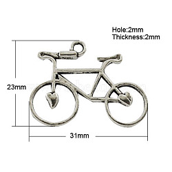 Tibetan Style Alloy Pendants, Cadmium Free & Nickel Free & Lead Free, Bicycle, Antique Silver, 23x31x2mm, Hole: 2mm(TIBEP-21224-AS-NR)