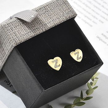 Rack Plating Brass Micro Pave Clear Cubic Zirconia Stud Earrings, Heart, Letter Z, 8.5x9.5mm