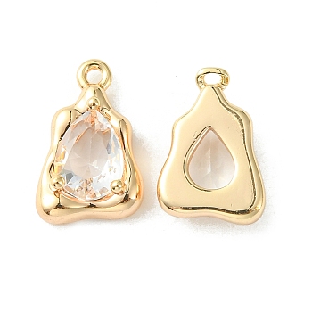 Brass Micro Pave Clear Cubic Zirconia Charms, Irregular Teardrop Charm, Real 18K Gold Plated, 15x9x4mm, Hole: 1.2mm