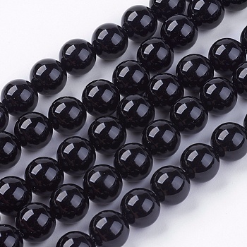 Natural Black Onyx Round Beads Strands, Dyed, Black, 10mm, Hole: 1mm, about 38pcs/strand, 15 inch