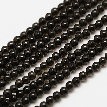 Natural Obsidian Round Bead Strands, 3mm, Hole: 0.8mm, about 126pcs/strand, 16 inch