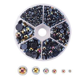 ABS Plastic Imitation Pearl Beads, Half Round, Black, Black, 9.5x4.5mm, 1390pcs/box,
