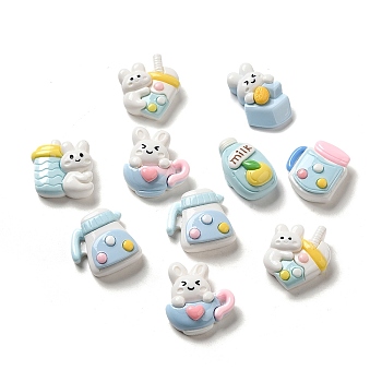 Rabbit Theme Opaque Resin Decoden Cabochons, Bubble Tea & Lemen Cup & Teapot, Mixed Shapes, Mixed Color, 19~23x14~20x8~9mm