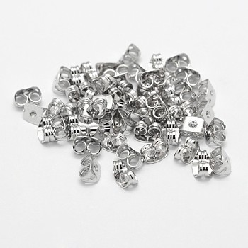 Brass Ear Nuts, Friction Earring Backs for Stud Earrings, Cadmium Free & Nickel Free & Lead Free, Platinum, 6x4x3mm, Hole: 1mm