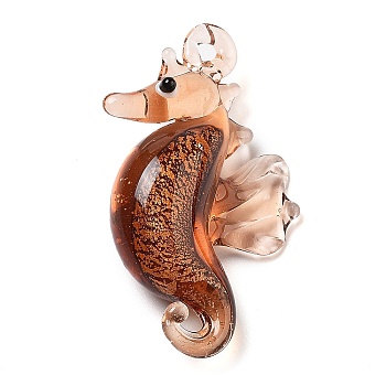 Handmade Lampwork Pendants, Sea Horse, Chocolate, 42x26x11.5mm, Hole: 2x2.5mm