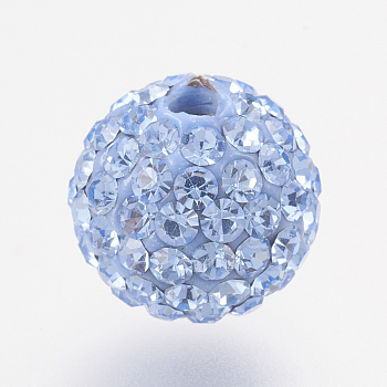 Czech Rhinestone Beads, PP8(1.4~1.5mm), Pave Disco Ball Beads, Polymer Clay, Round, 211_Light Sapphire, 6mm, Hole: 1.5mm, 45~50pcs rhinestones/ball