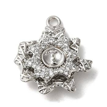 Rack Plating Brass Cubic Zirconia Pendants, Cadmium Free & Lead Free, Hollow Flower, Platinum, 20x18x5mm, Hole: 1.8mm