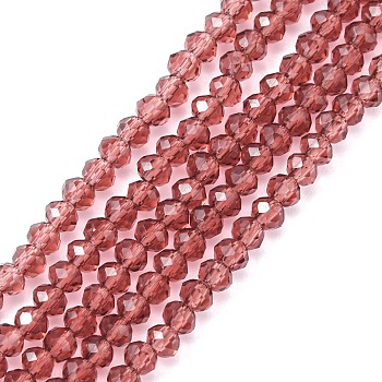 Transparent Glass Beads Strands, Faceted, Rondelle, Rosy Brown, 3x2mm, Hole: 0.5mm, about 160~165pcs/strand, 15.35 inch~15.75 inch(39~40cm)