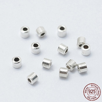Perles à écraser en argent sterling 925 plaqué rhodium, Tube, platine, 2x2 mm, trou: 1 mm