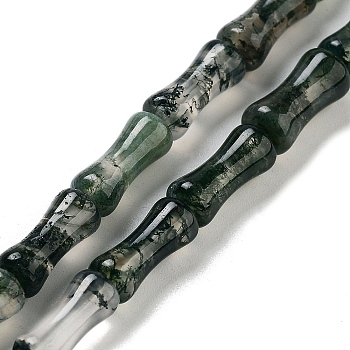 Natural Moss Agate Beads Strands, Bamboo Joint, 12x5x4mm, Hole: 1mm, about 32pcs/strand, 14.96''(38cm)