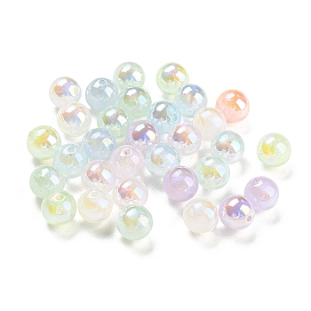 Iridescent Acrylic Beads, with Glitter Powder, Round, Mixed Color, 6mm, Hole: 1mm