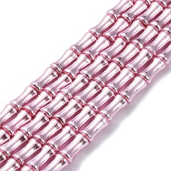 Electroplate Glass Beads Strands, Bamboo, Pink, 8x4.5mm, Hole: 0.8mm, about 50pcs/strand, 15.75''(40cm)