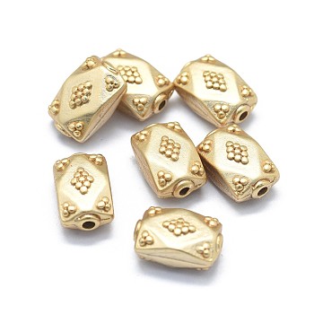 Brass Beads, Long-Lasting Plated, Rectangle, Golden, 13.5x8.5x6.5mm, Hole: 1.6mm