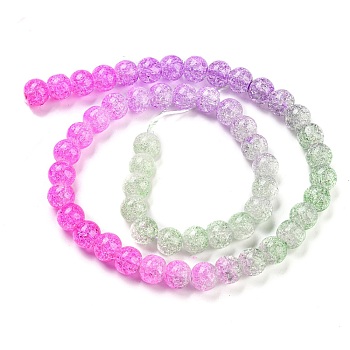 Spray Painted Crackle Glass Beads Strands, Gradient Color, Segmented Multi-color Beads, Round, Magenta, 8mm, Hole: 1mm, about 48pcs/strand, 14.96 inch(38cm)