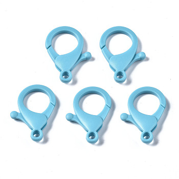Plastic Lobster Claw Clasps, Sky Blue, 35x24.5x6mm, Hole: 3mm