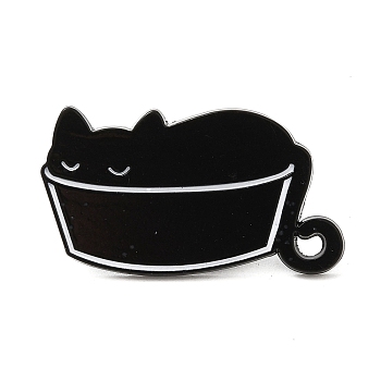 Liquid Cat Enamel Pins, Black Alloy Badge for Backpack Clothes, Basin, 17x30x1.3mm