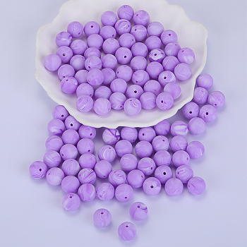 Round Silicone Focal Beads, Chewing Beads For Teethers, DIY Nursing Necklaces Making, Violet, 15mm, Hole: 2mm