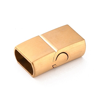 Rectangle 304 Stainless Steel Matte Magnetic Necklace Clasps, with Glue-in Ends, Real 18K Gold Plated, 25x14x8mm, Hole: 6x11.5mm